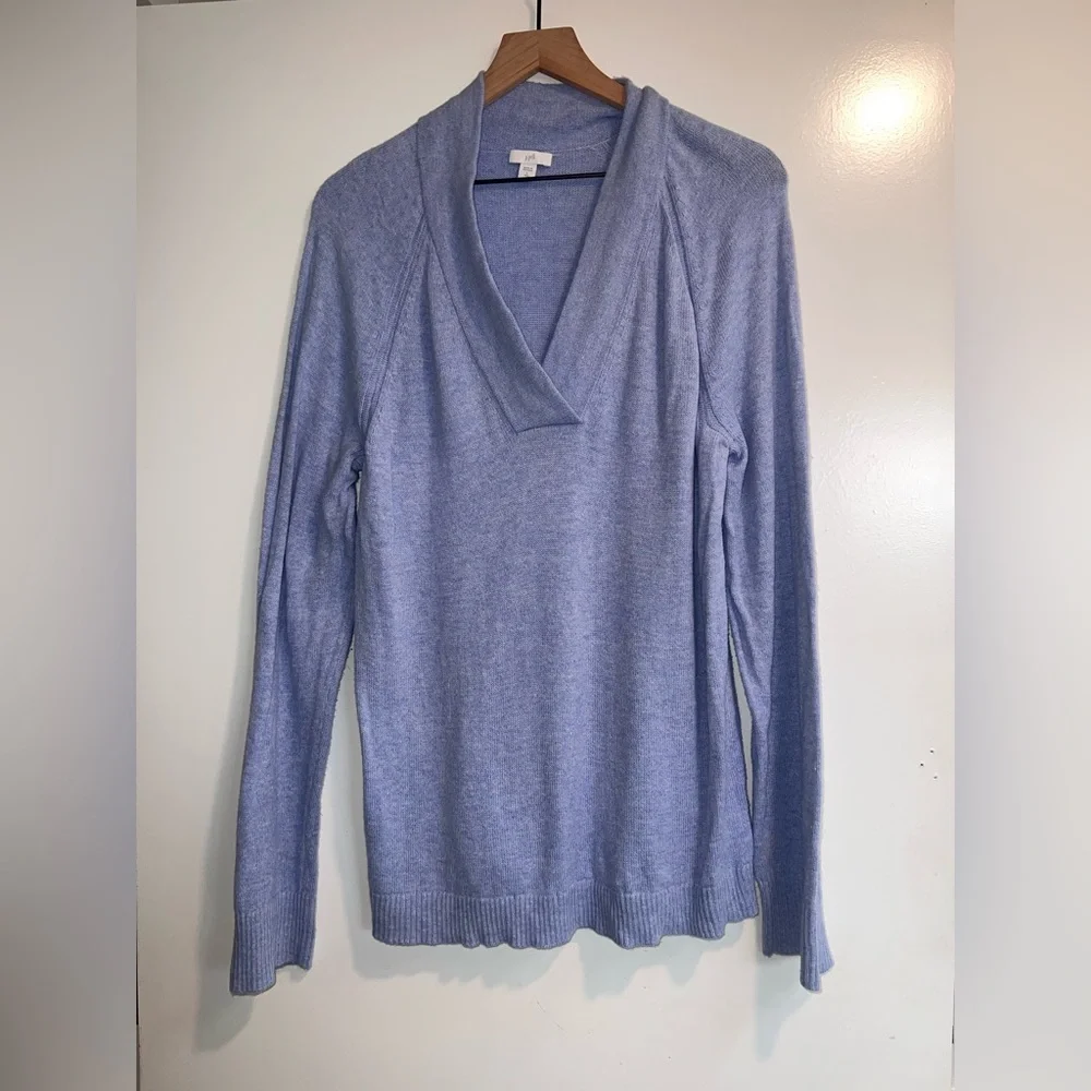 J JILL rainfall V-neck Dolman sleeve heather blue sweater, size large tall